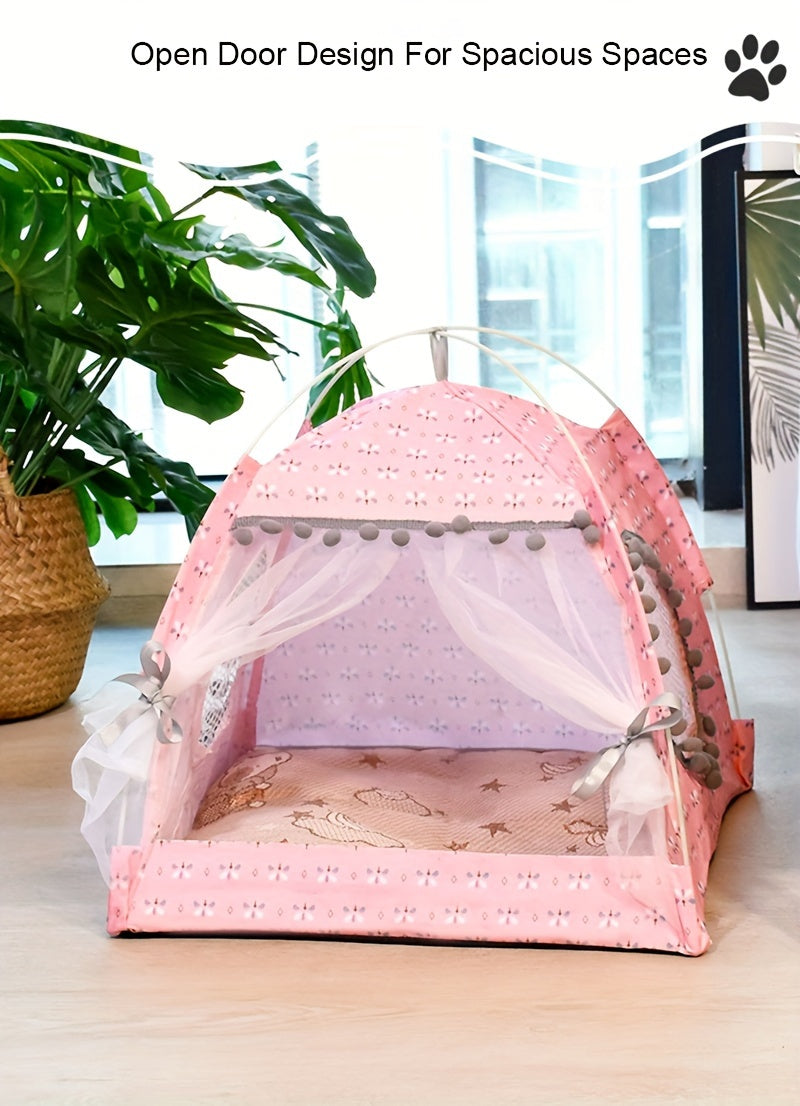 1pc Semi-enclosed Pet Floral Tent, Cute Cooling Pet Bed, Comfortable All Seasons Universal Cat Nest