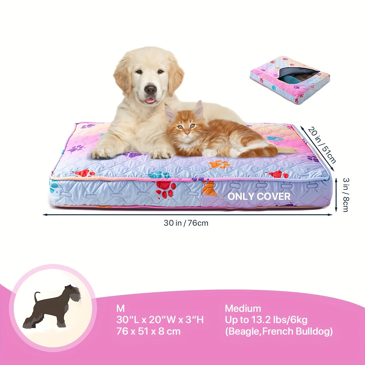 1pc & Machine Washable Dog Bed, Anti-Leakage Removable Dark Gray Pet Bed Cover, Dog Bed Protector Rainbow Dog Paw Furniture Cover for Extra Large, Large, Medium, Small Dogs