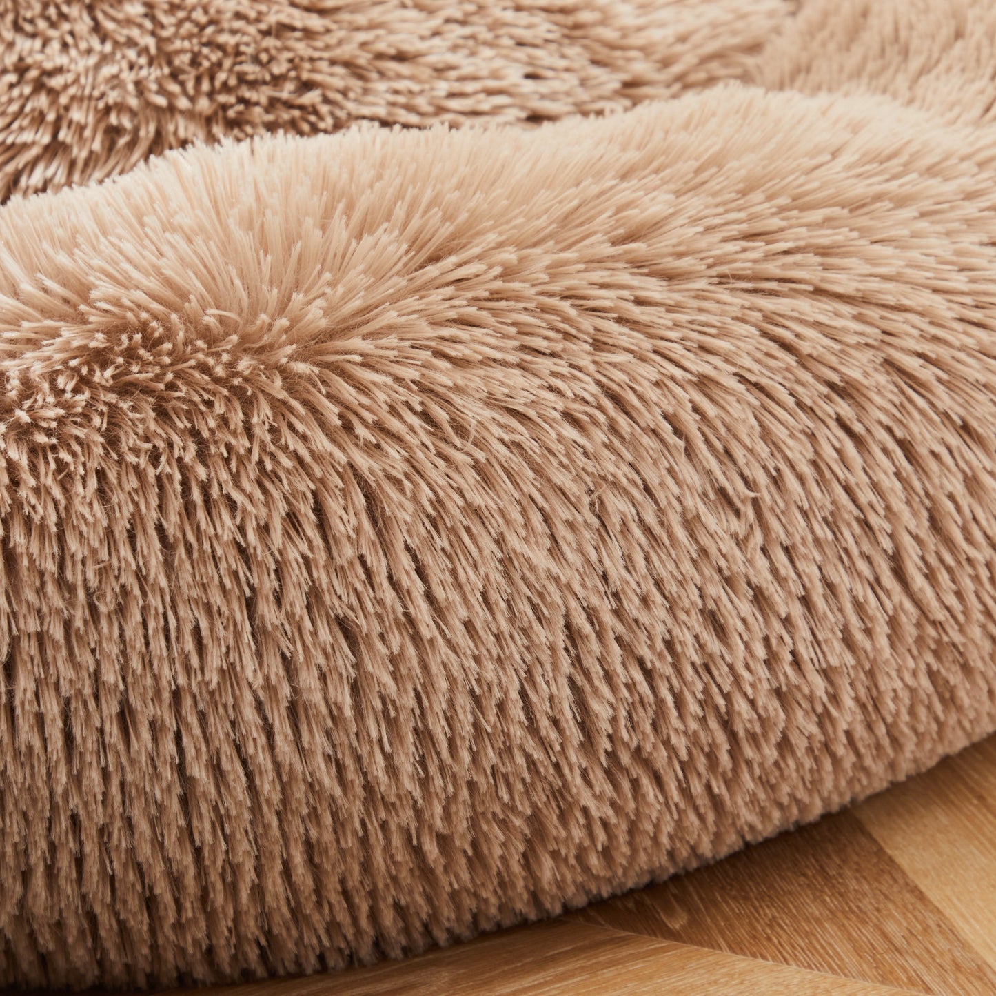Fluffy Plush Calming Pet Bed For Dogs And Cats - Washable Anti-Slip Round Bed For Pets - Brown Color