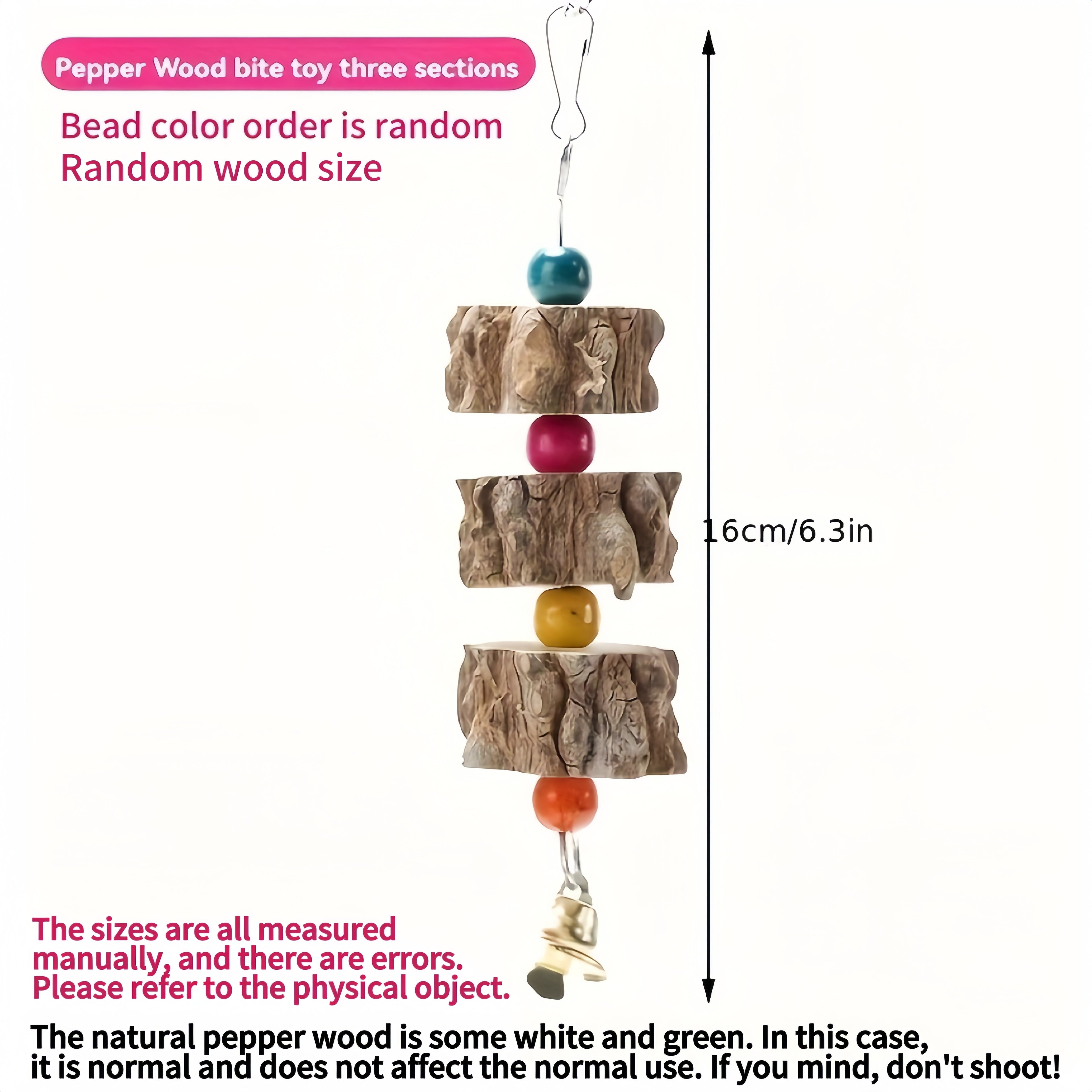 Natures Delight - Durable Wooden Parrot Toy with Melodic Bell and Vibrant Beads - Stimulating Chewing & Grinding Aid for Birds Health - Perfect Cage Accessory