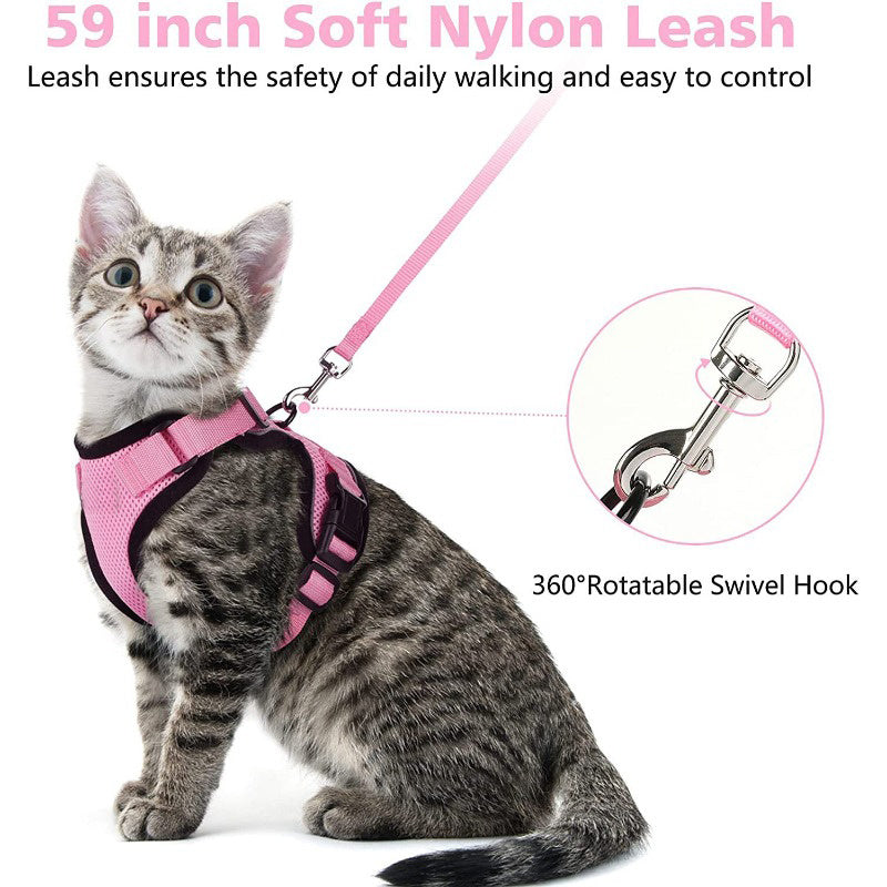 Reflective Pet Harness And Leash Set For Dogs And Cats, Adjustable Puppy Cat Vest Harness With Soft Mesh