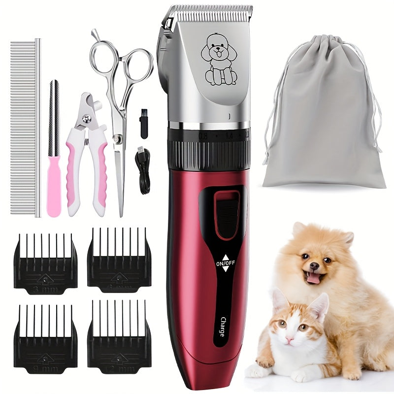 Professional Dog Grooming Kit - USB Rechargeable Electric Clippers with Thick Ceramic Blades, Brush & Measuring Tool Set for Cats and Dogs, Professional Dog Grooming Clippers, Dog Clippers for Grooming Professional Kit, Dog S