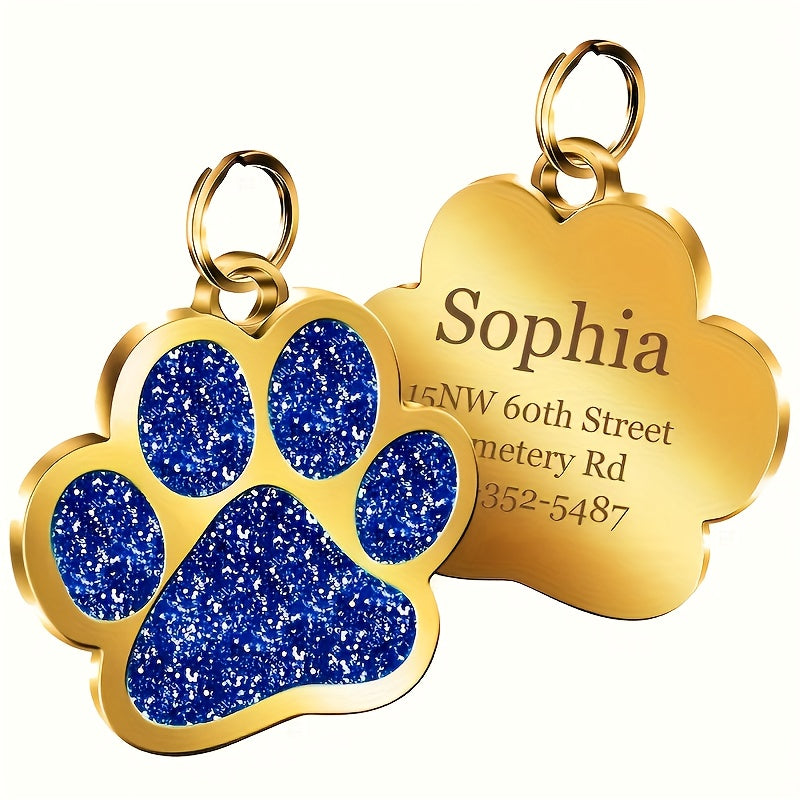 Personalized Cat Dog Puppy Pet ID Name Pendants, Custom Dog Cat Tags, Collar Tag Pendant Pet Accessories Paw Glitter Pendant, Perfect Gift For Your Pet