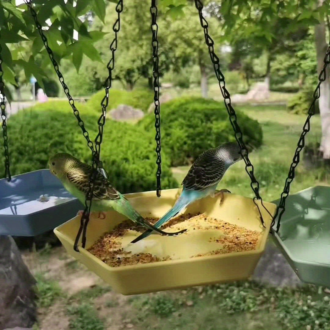 1pc Hanging Bird Feeder & Water Dispenser - Polygonal Parrot Food Dish with Bathing Feature for Garden Decor, Attracts Wild Birds - For Bird Lovers & Garden Enthusiasts - Suitable for Outdoor Use - Perfect Gift for Nature Lov