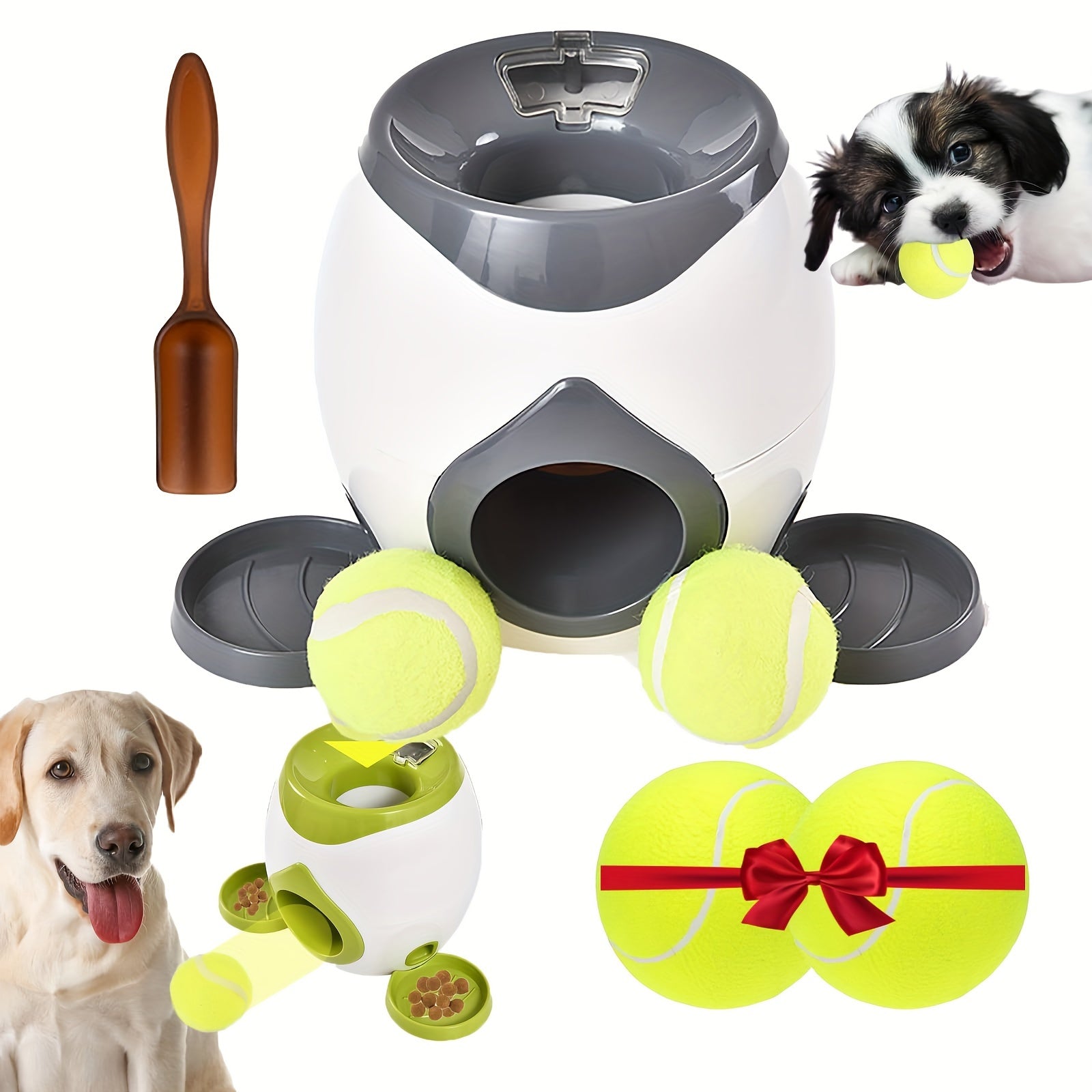 2-Ball Interactive Dog Ball Machine - Intelligent Food Dispenser, Tennis Ball Thrower, and Pet Toy for Training and Feeding - Indoor Use for Small and Large Dogs, Non-Automatic Launch, Adjustable Difficulty, Durable Construct