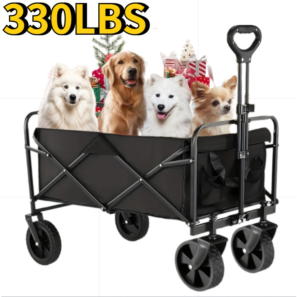 Collapsible Folding Wagon Cart, Large Capacity Track and Field Equipment Transporter, All-Terrain Foldable Pet Stroller, Heavy-Duty Utility Wagon for Grocery, Outdoor Beach, Gardening, Shopping & Fishing – Perfect Christmas