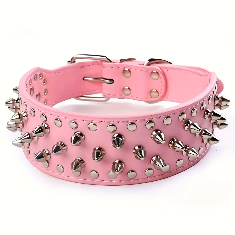 1pc Dog Collar Anti Bite Rivet Pet Collar, Adjustable Dog Collar Adjustable PU Leather Studded Pet Collar