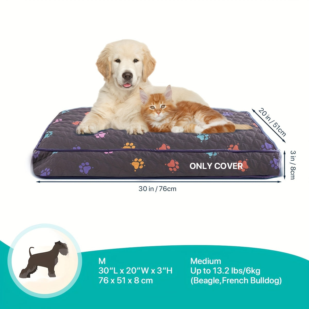 1pc & Machine Washable Dog Bed, Anti-Leakage Removable Dark Gray Pet Bed Cover, Dog Bed Protector Rainbow Dog Paw Furniture Cover for Extra Large, Large, Medium, Small Dogs