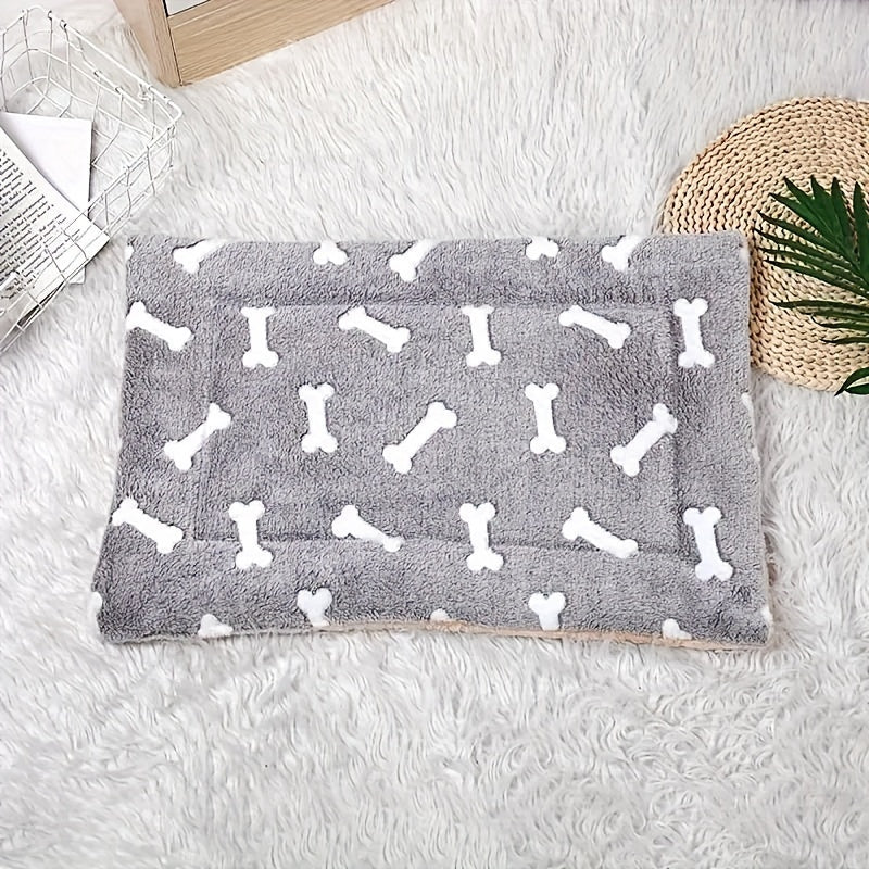 Cozy Pet Bed for Medium Dogs & Cats - Soft, Hand Washable Polyester with Cartoon Bone Design, All-Season Comfort