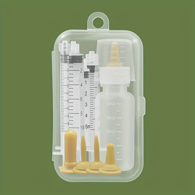 Complete Youngsters Kitten Nursing Kit - Soft Silicone Pet Feeding Bottle & Syringes with Measurement Markings, Includes Spare Soothing Items & Washcloth - Ideal for Cats