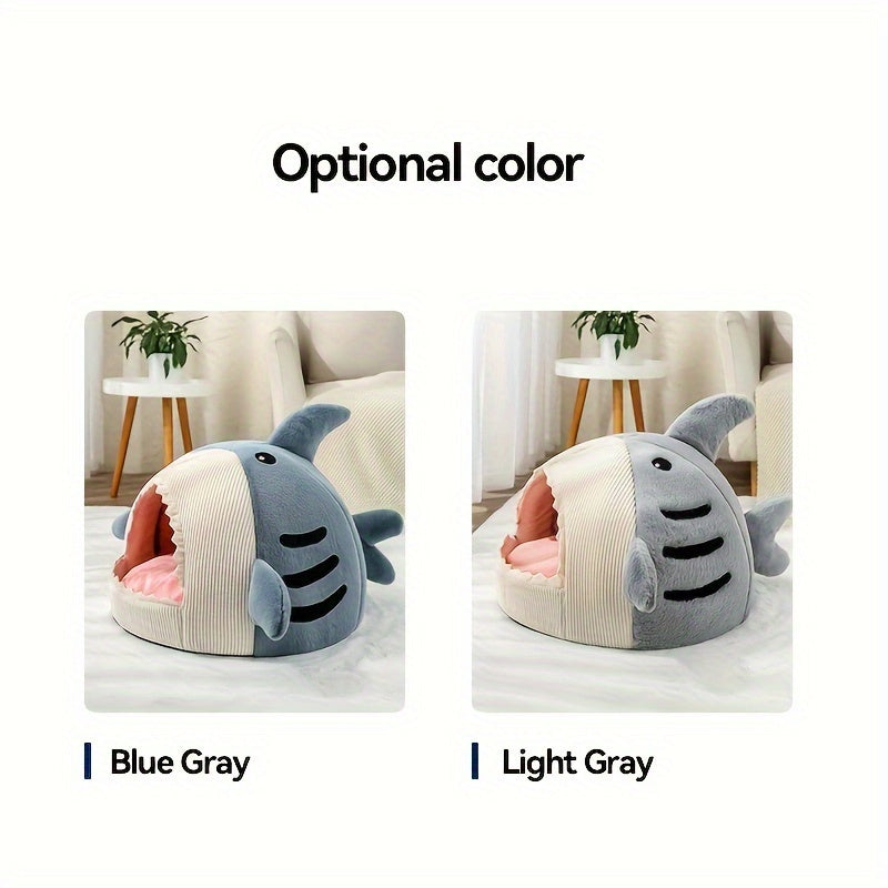 1pc, Shark-Shaped Pet Bed For Cats & Small Dogs, Cozy Cave With Non-Slip Bottom And Washable Cushion, Cute & Warm Indoor Nest