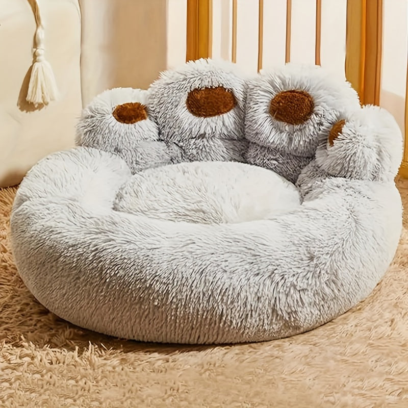 Warm Soft Long Plush Bear Paw-Shaped 1Pc Pet Bed - Calming Cat And Dog Bed For Small, Medium, And Large Dogs - Anti-Slip Bottom Cat Mat, Animal Sleep Sofa
