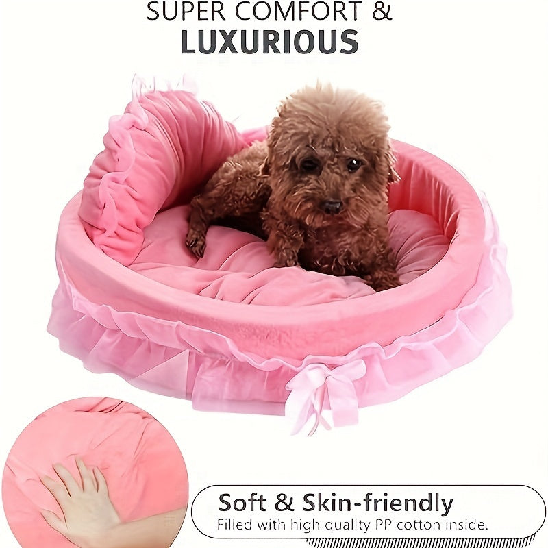 A Versatile Warm Pet Bed Suitable for All Seasons, Designed for Cats And Dogs. It Features a Washable, Soft Plush Material, Resembling a Princess Sofa, Perfect for Cuddling. This Cozy Cave Bed Is Ideal for Small Kittens And P