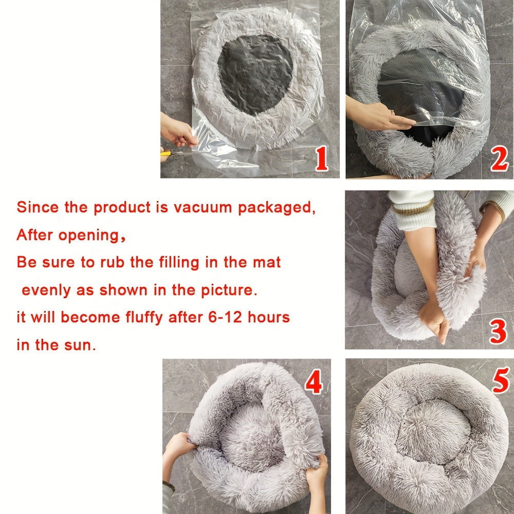 Plush Pet Bed, Donut Dog Bed Round Cat Cushion Bed, Warm Pet Bed For Indoor Dogs & Cats, Soft Comfortable Dog Cushion Bed