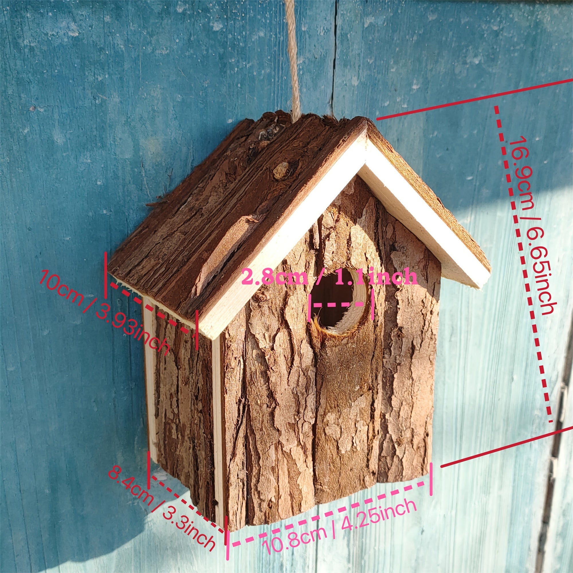 1pc Deluxe Wooden Bird House - Ventilated, Easy-Clean, Hanging Bird Nest with Rope - Outdoor Bird Cage Accessories for Garden, Patio, Backyard