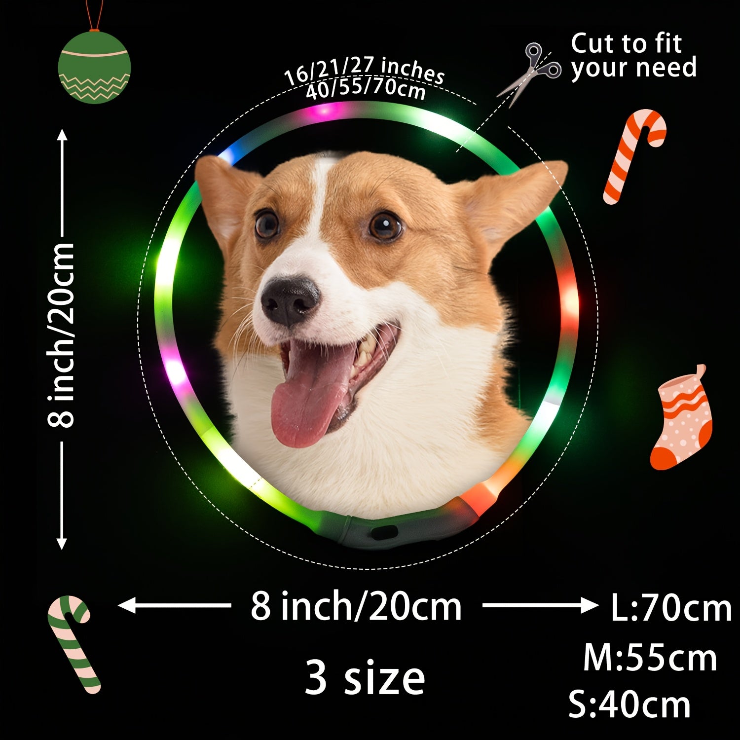 Adjustable RGB LED Glowing Pet Collar - USB Rechargeable, Multi-Mode Light-Up Necklace for Dogs & Cats, Ideal for Night Walking, Music Festivals & Concerts, Event Pet Collar|Vibrant LED Collar|USB Rechargeable Collar