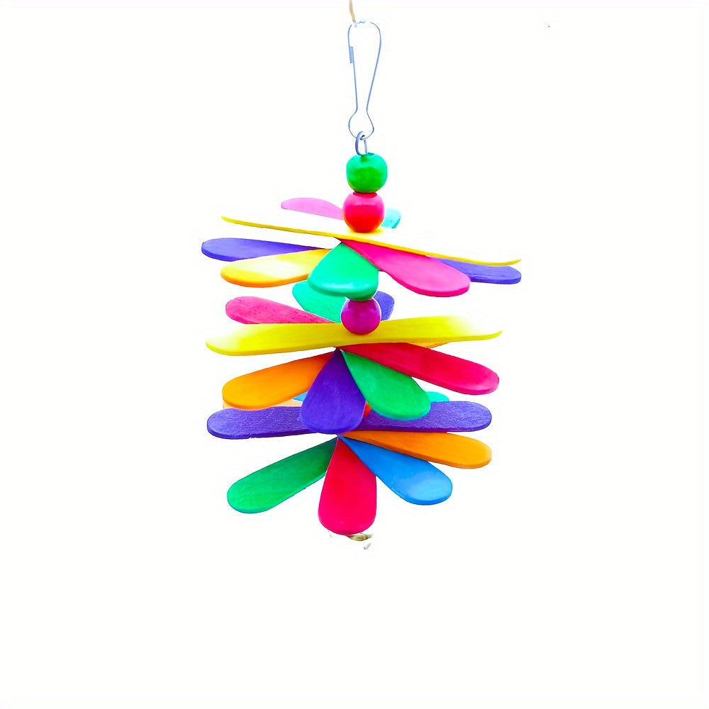 Colorful Wooden Parrot Chew Toy - Interactive Swing & Play for Birds, Cage Decor with Bell, Assorted Colors