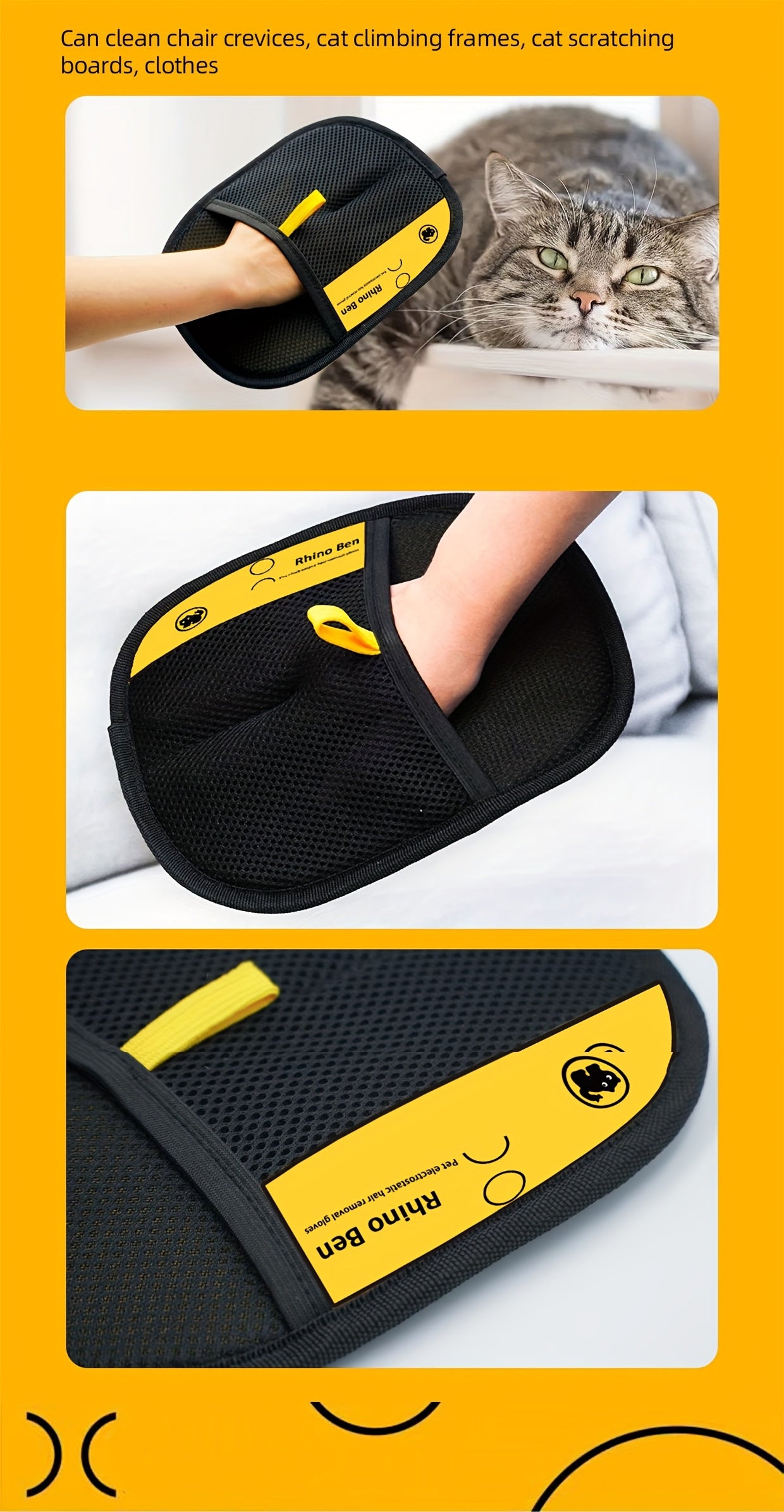 Pet Static Hair Removal Gloves - Black Polypropylene Cat Grooming Gloves, Effectively Remove Hair and Dander for Cats and Dogs, Pet Grooming Essentials | Fashion Pet Accessories | Durable Pet Grooming Gloves