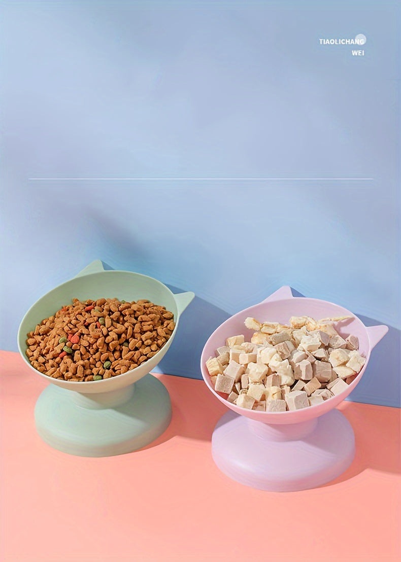 Elevated Tilted Pet Bowl, Plastic Anti-Overturning Cat Food Bowl Water Dish For Neck Protection