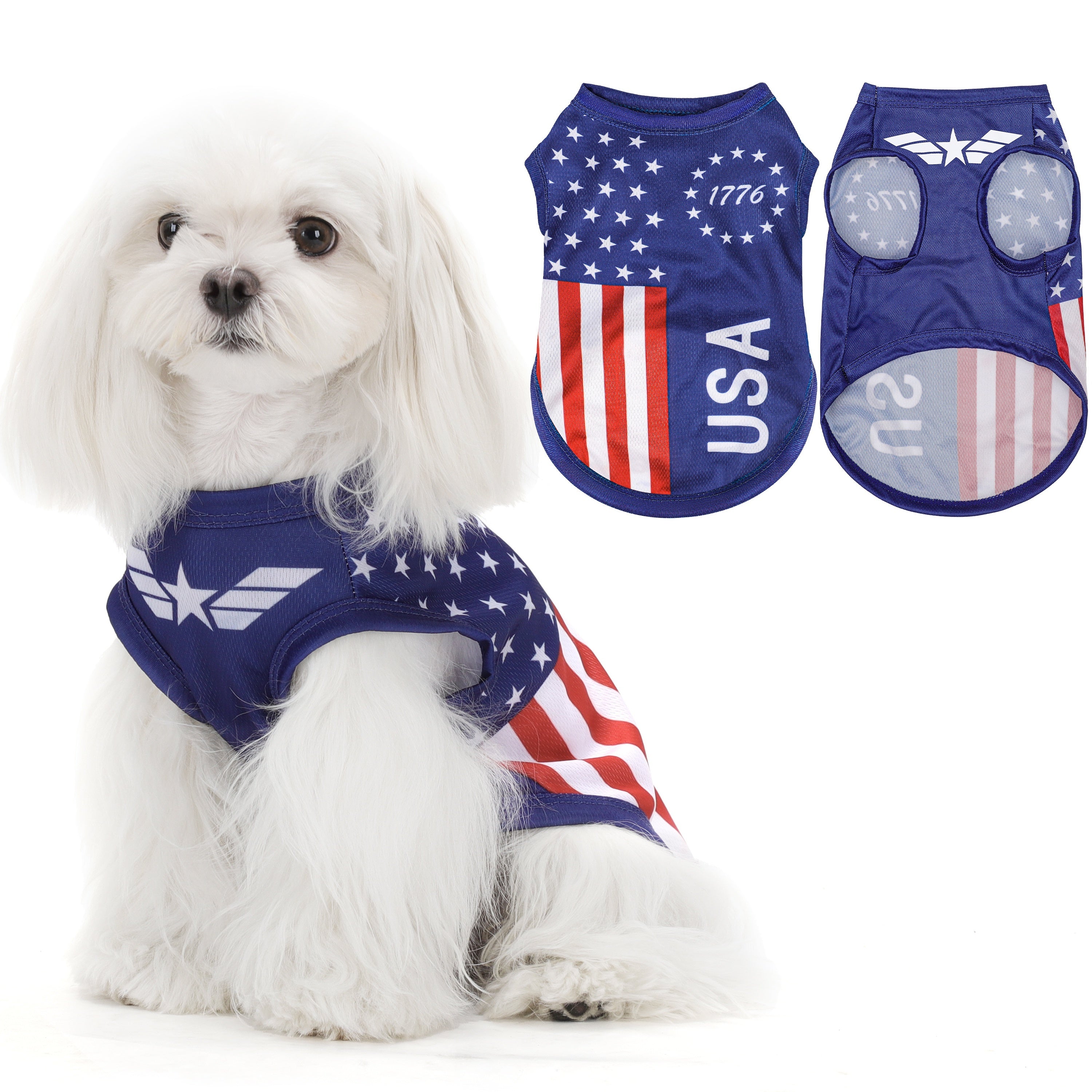 Patriotic American Flag Dog Vest - Comfortable & Stylish Pet Apparel for Independence Day & Outdoor Activities, Hand Wash Only, Adjustable Fit for All Breeds, 100% Polyester, Red, White & Blue Design