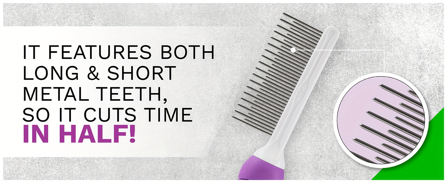 2-in-1 Pet Grooming Comb for Dogs & Cats - Stainless Steel Detangling and Dematting Tool with Long & Short Teeth, Safe Knot Removal for Healthy Coat