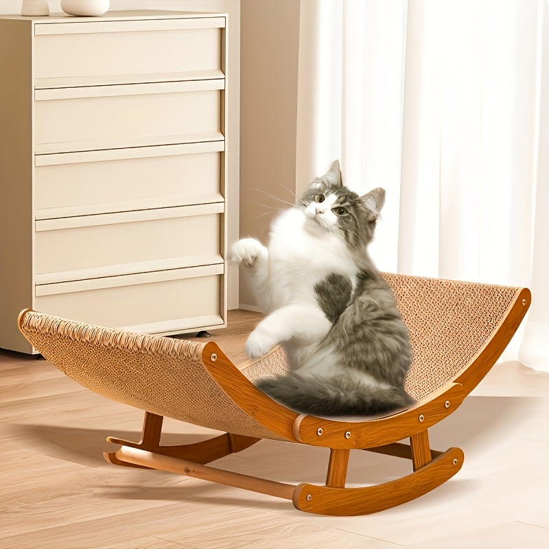 Large Elevated Recycled Wood Cat Hammock with Durable Sisal Scratching Board - Stylish Indoor Cat Furniture for Relaxation & Play, Multi-Level Cat Bed with Ergonomic Design, Cat Hammock for Large Cats, Decorative Pet Furnitur