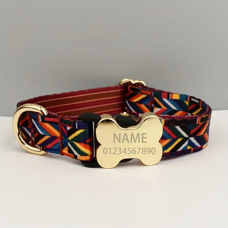 Personalized Ethnic Style Pet Collar With Metal Bone Buckle