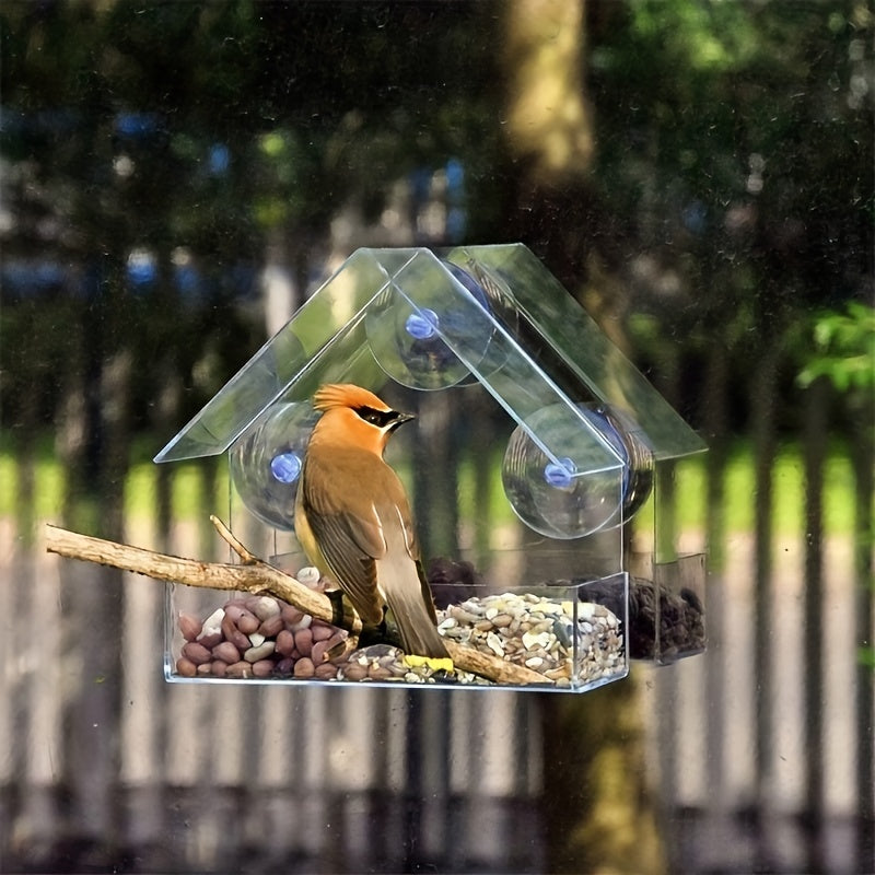 Clear Acrylic Hanging Bird Feeder - Perfect For Outdoor Garden Viewing - Transparent Window Birdhouse