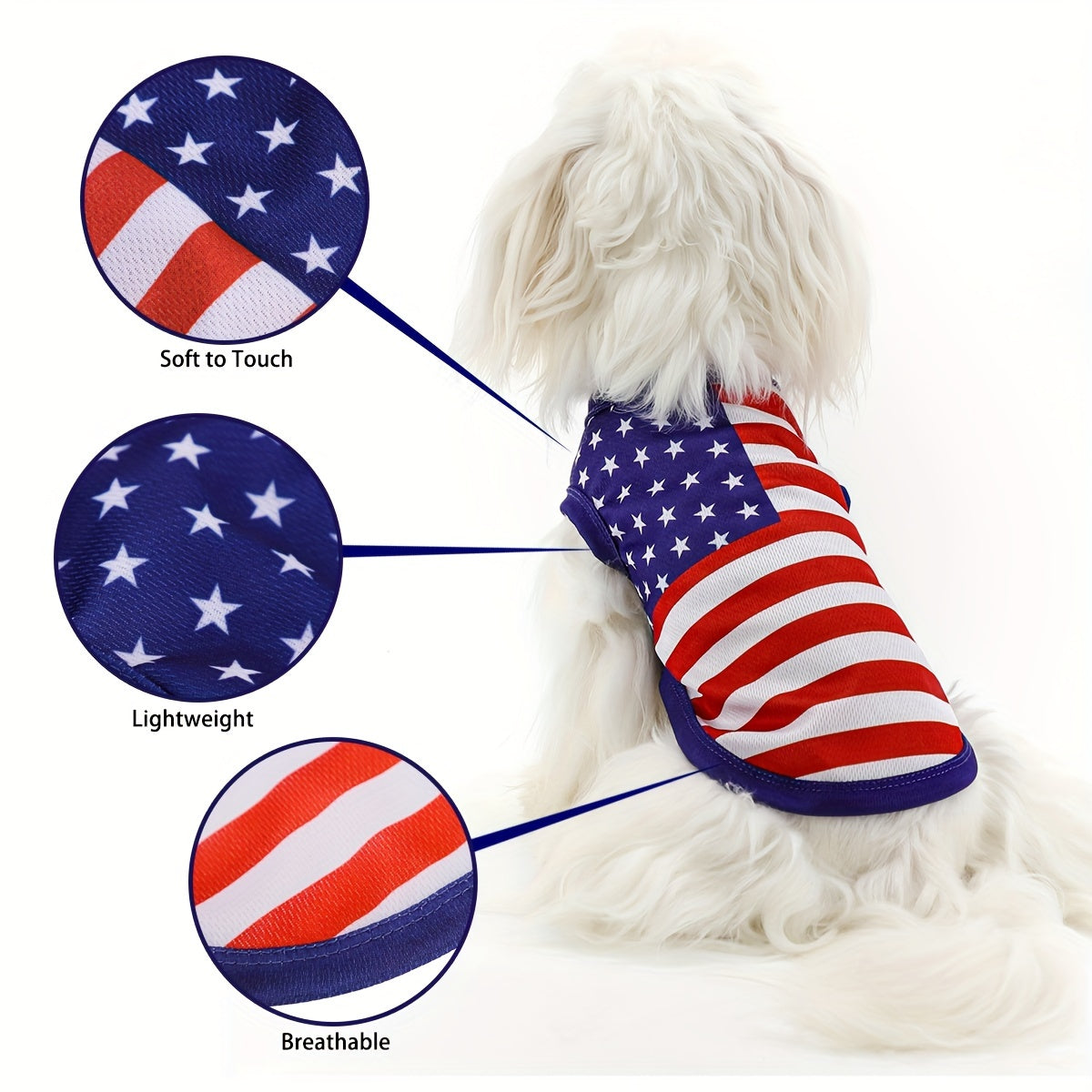 Patriotic American Flag Dog Vest - Comfortable & Stylish Pet Apparel for Independence Day & Outdoor Activities, Hand Wash Only, Adjustable Fit for All Breeds, 100% Polyester, Red, White & Blue Design