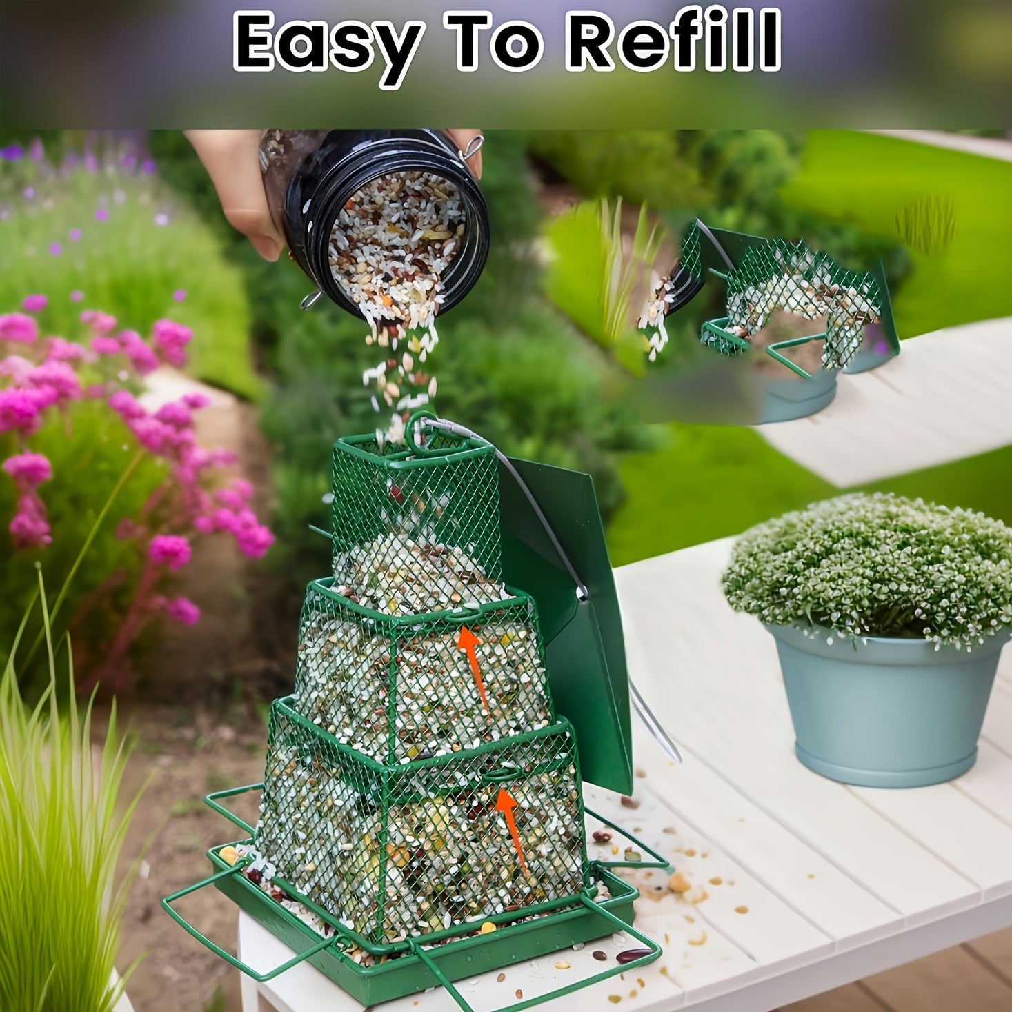 "Seed-Saving" Heavy-Duty Outdoor Bird Feeder - Squirrel Proof, Metal Mesh Design For Cardinals & Wild Birds, Perfect For Garden & Yard Decor