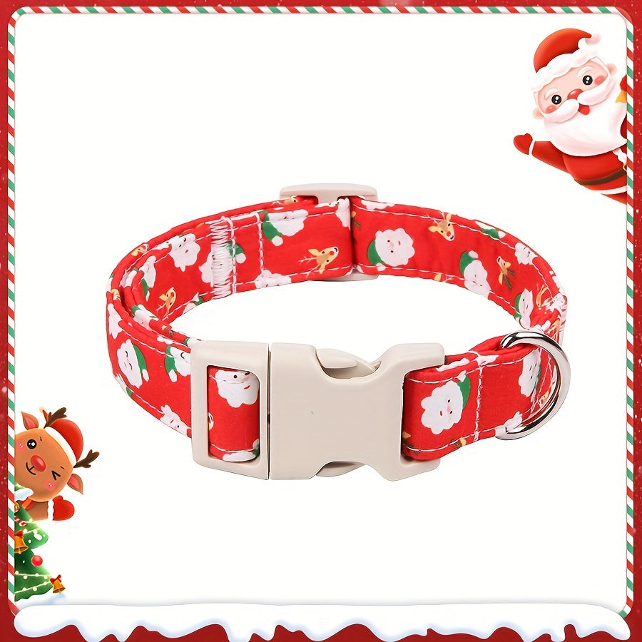 1pc Christmas Style Adjustable Dog Collar, Soft Cotton Red Pet Collar with Quick Release Buckle, Santa & Reindeer Pattern, Cute Red Dog Collar for Small to Large Dogs, Cartoon Cotton Material, Headwear & Buckle Collar for Boy