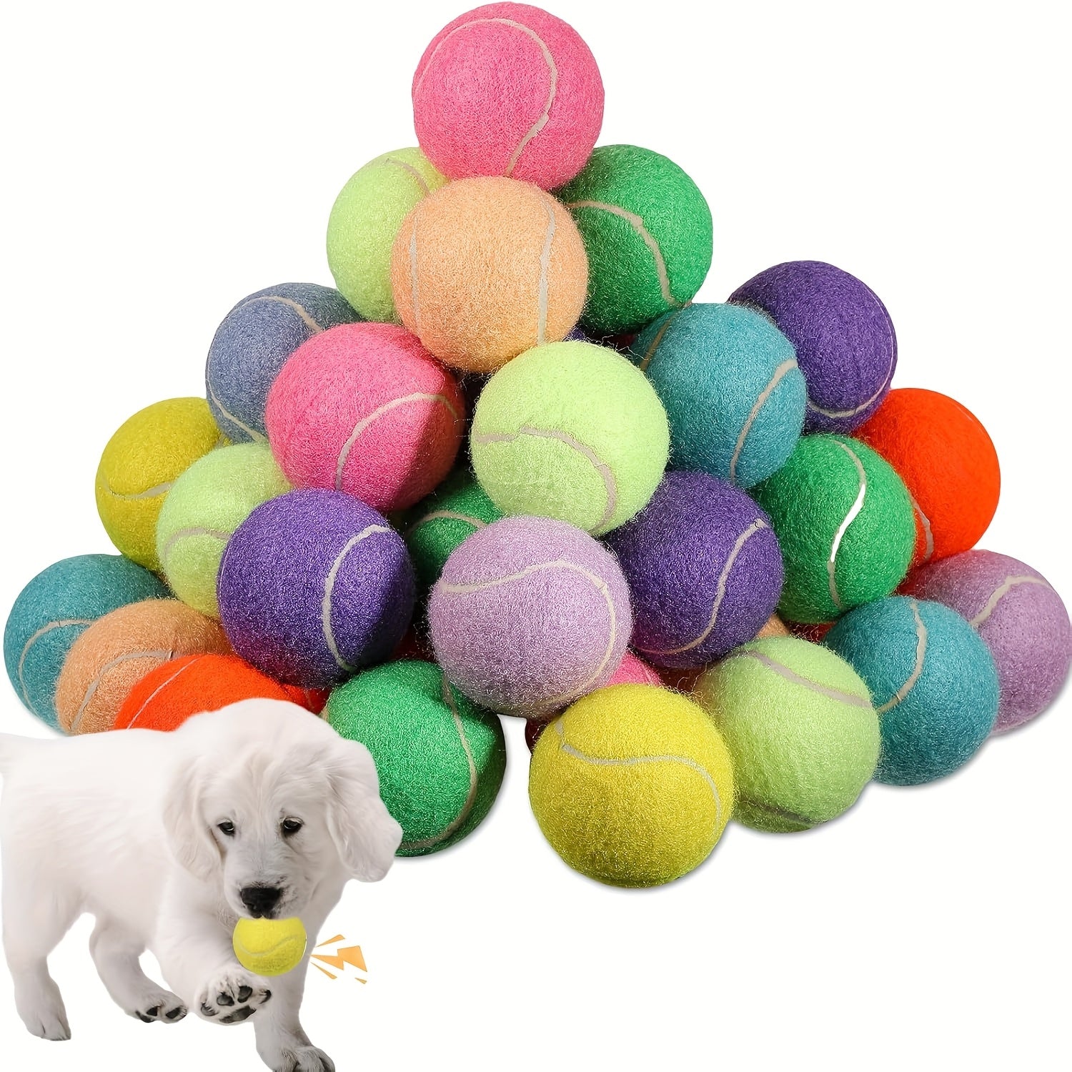 50pcs OUTUS 2.5'' Dog Squeaky Tennis Balls - Medium/Large Puppy Balls with Cartoon Design, Multicolor & Pink Accents for Training, Exercise, Fetch & Play - Durable Rubber Pet Toys for All Breeds, Dog Tennis Balls, Pet Exercis