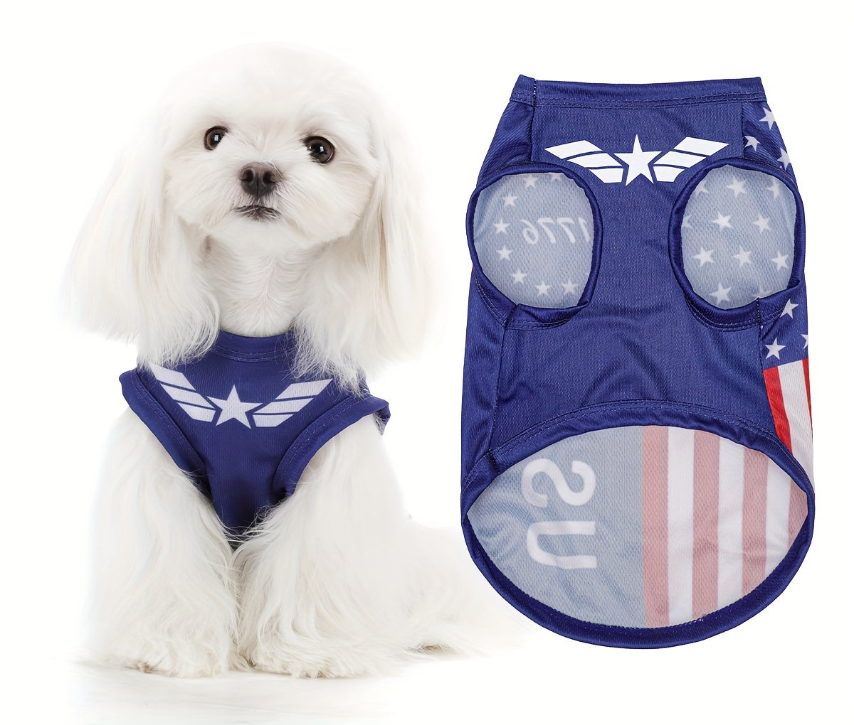 Patriotic Pooch Vest Shirt - Shirts for Small, Medium, Large, Mini & Toy Breeds - Soft Knit Polyester Fabric, Hand Wash Only, National Holiday and Outdoor Fun Pet Apparel with American Flag Design