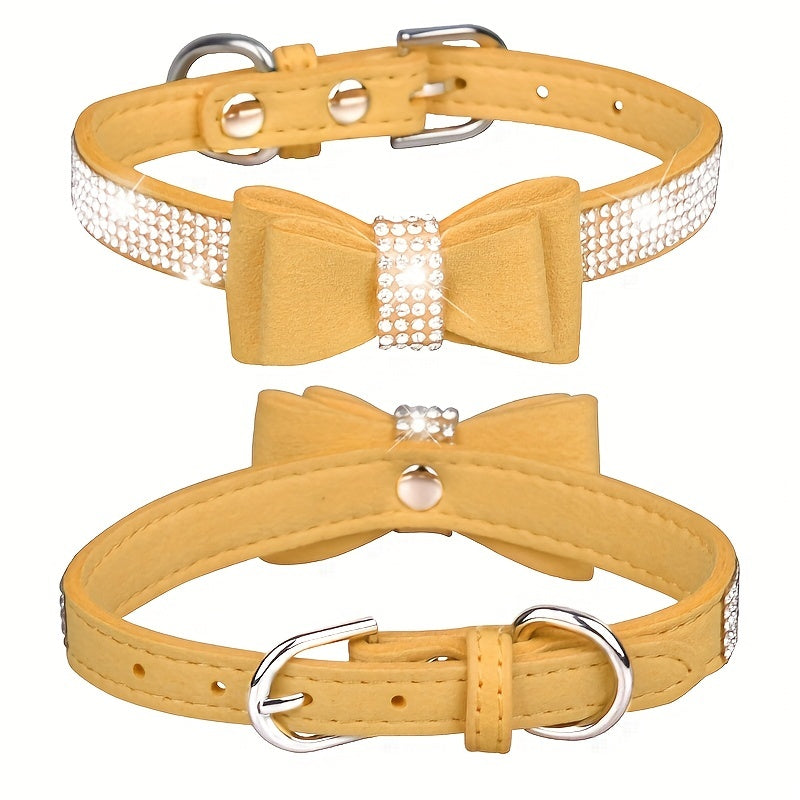 Rhinestone Dog Collar, Double-layer Bow Decor Pet Collar For Small Medium Large Dogs