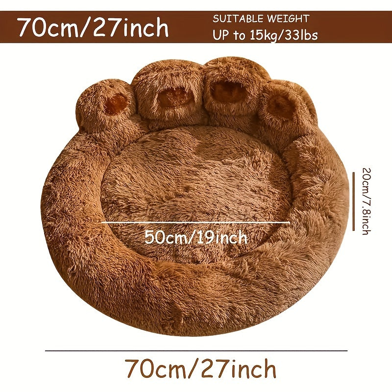 Cozy Paw-Shaped Pet Bed – Plush Faux Fur, Calming Donut Design, Machine Washable – Ideal for Dogs & Cats