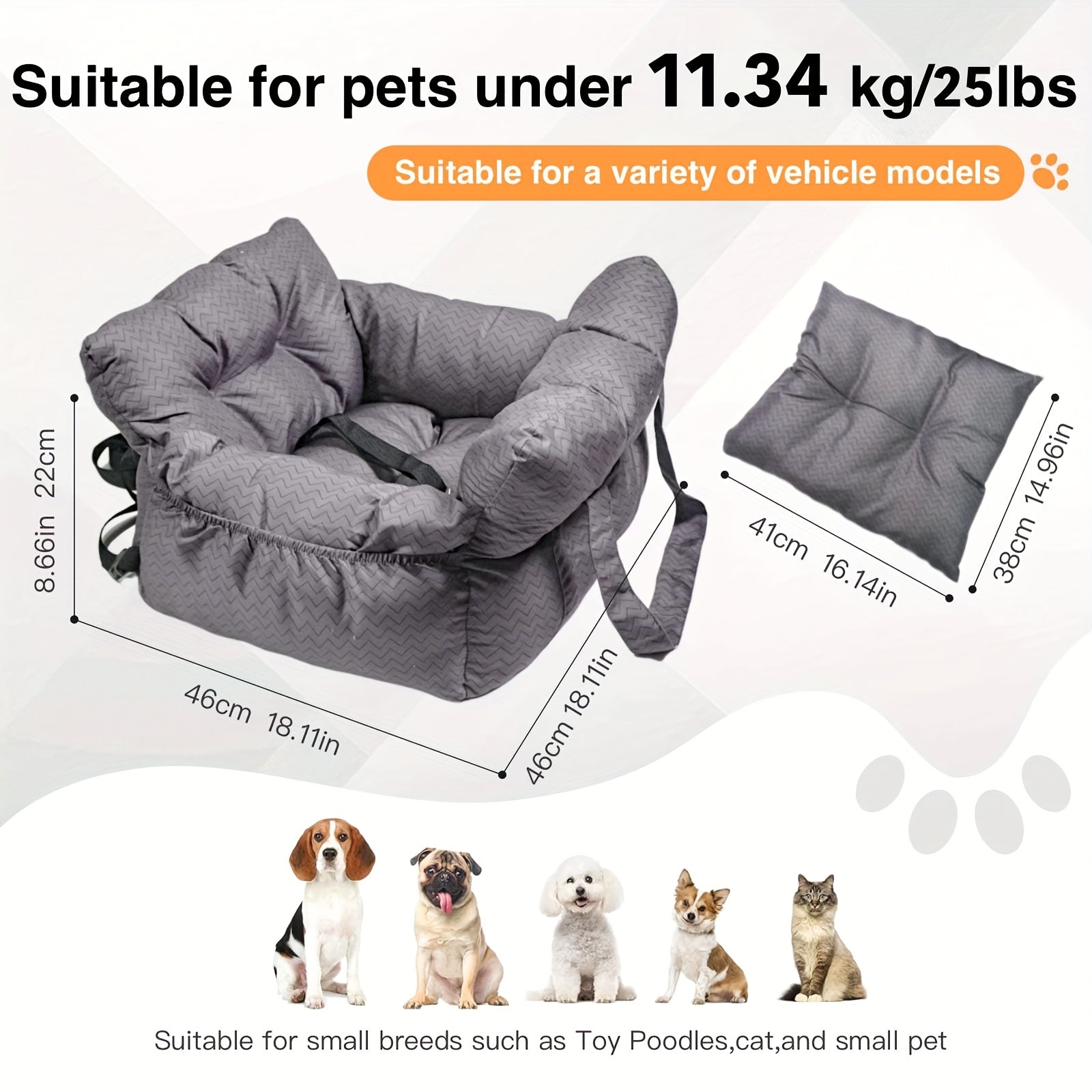 Dog Carrier Car Seat for Dogs & Cats - Portable Warm Travel Pet Bed with Safety Hook & Buckle, Handheld/Shoulder Strap, Fits Car Front/Back Seat, Suitable for Fall/Winter, Christmas Gift