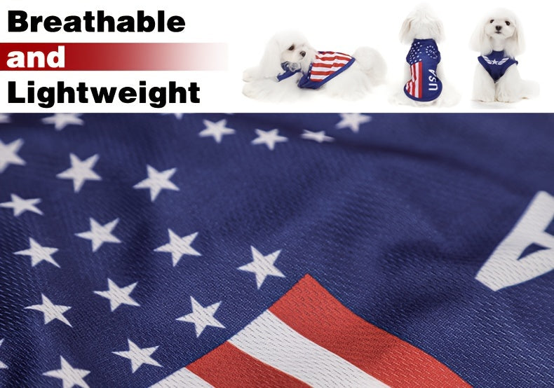 Patriotic Pooch Vest Shirt - Shirts for Small, Medium, Large, Mini & Toy Breeds - Soft Knit Polyester Fabric, Hand Wash Only, National Holiday and Outdoor Fun Pet Apparel with American Flag Design