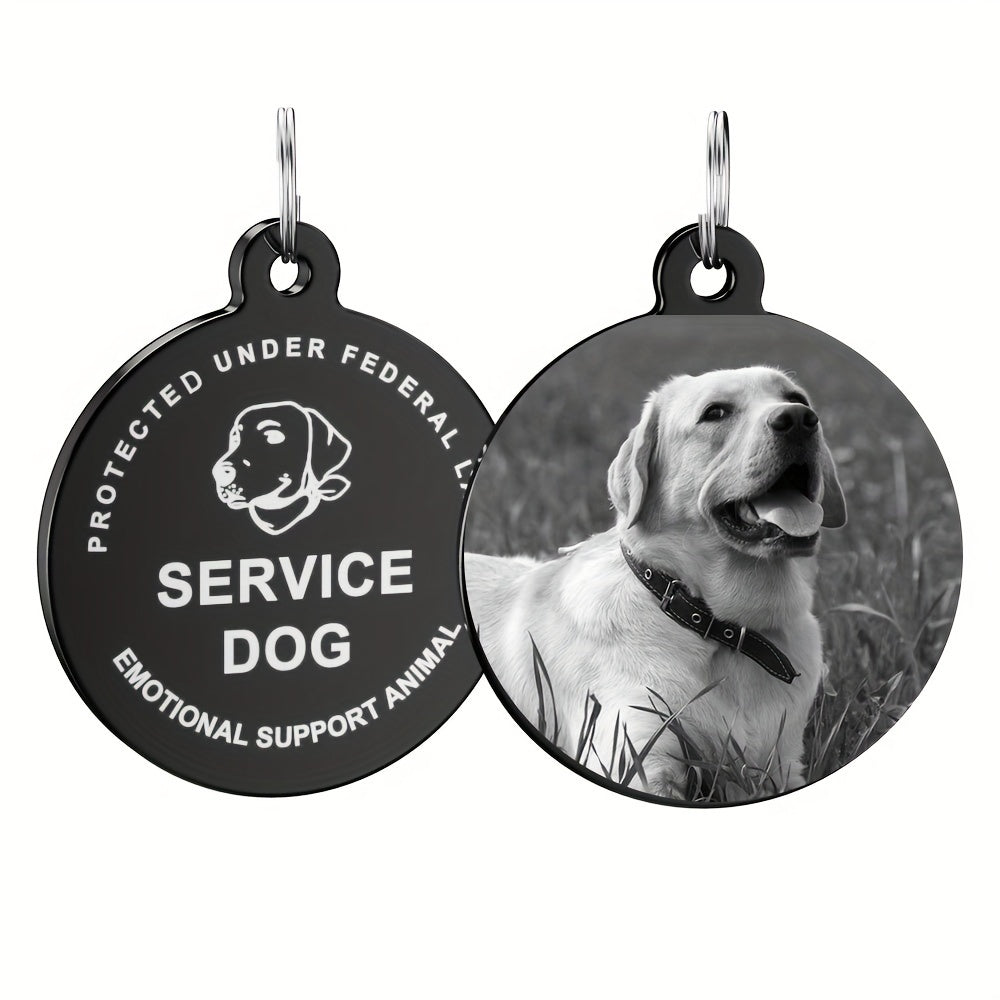 Custom Engraved Stainless Steel Dog Tags, Personalized Photo Carving, Durable ID Tags for Dogs, Service Dog & ESA Design, Pet Collar Accessories