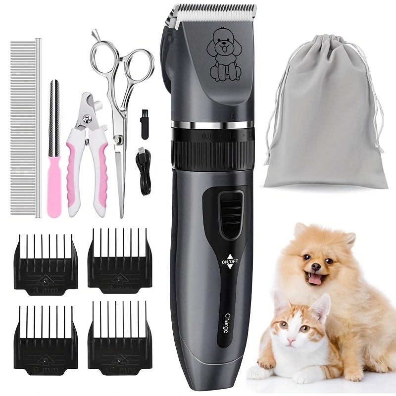 Professional Dog Grooming Kit - USB Rechargeable Electric Clippers with Thick Ceramic Blades, Brush & Measuring Tool Set for Cats and Dogs, Professional Dog Grooming Clippers, Dog Clippers for Grooming Professional Kit, Dog S