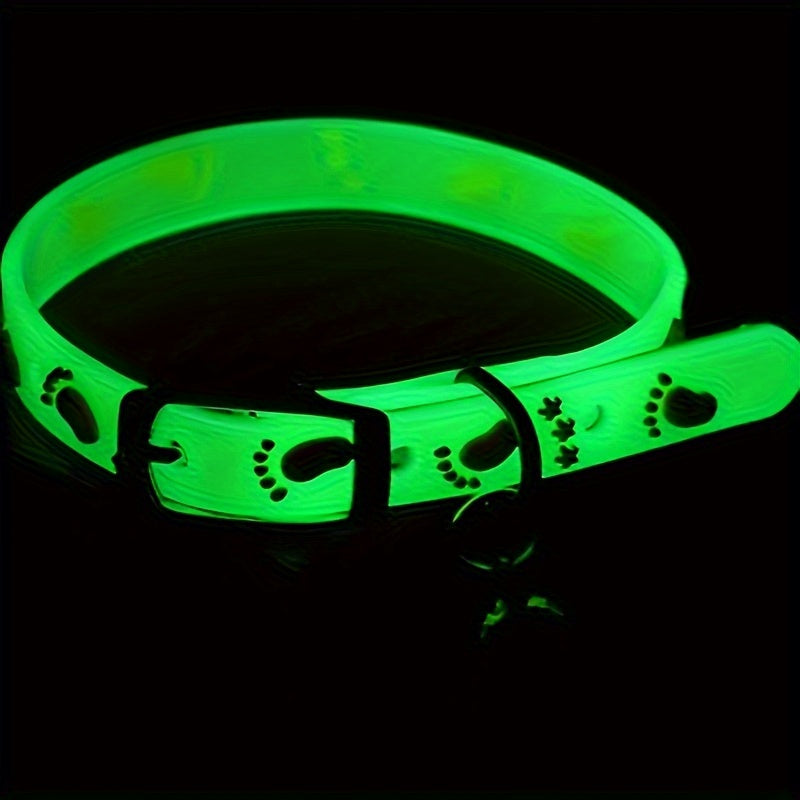 5-piece adjustable luminous pet collar with bell, animal pattern, rubber material, safety night-light cat collar set