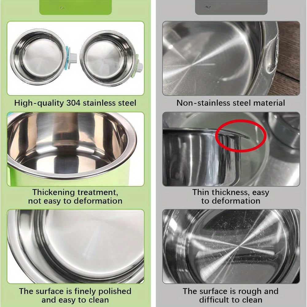 2pcs Removable Stainless Steel Hanging Pet Bowls for Crate - Easy Clean Food & Water Feeder with Non-Slip Base, Clamp Holder & Raised Edge Design for Small Dogs, Cats, Rabbits, Guinea Pigs, Pet Feeding Station | Detachable Bo