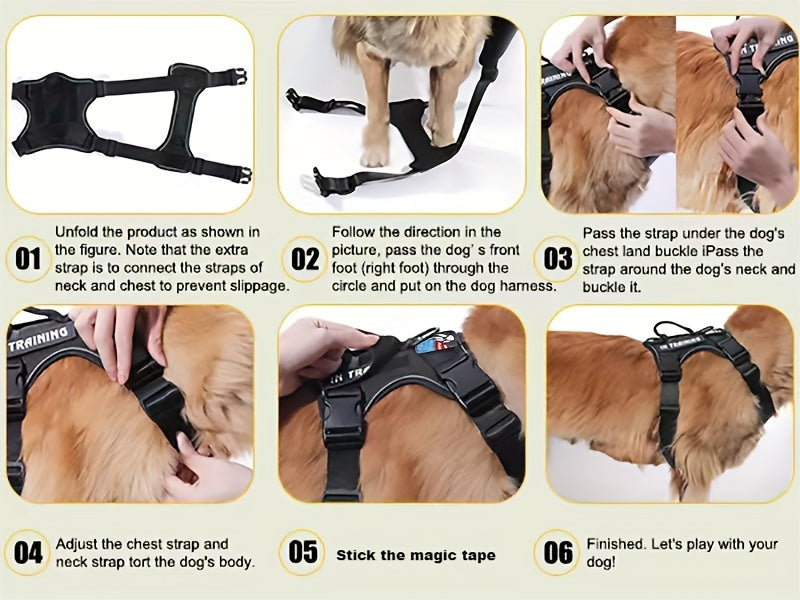 Service Dog Harness, Reflective Dog Vest Harness With 5 PCS Patches, Adjustable Soft Oxford Pet Harness, Inner Layer Mesh, Easy To Control For Small Medium Large Dogs With 59inch Traction Rope