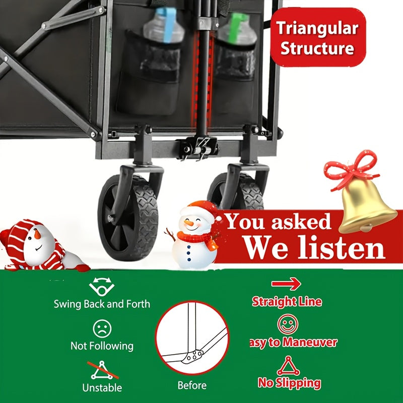 Collapsible Folding Wagon Cart, Large Capacity Track and Field Equipment Transporter, All-Terrain Foldable Pet Stroller, Heavy-Duty Utility Wagon for Grocery, Outdoor Beach, Gardening, Shopping & Fishing – Perfect Christmas