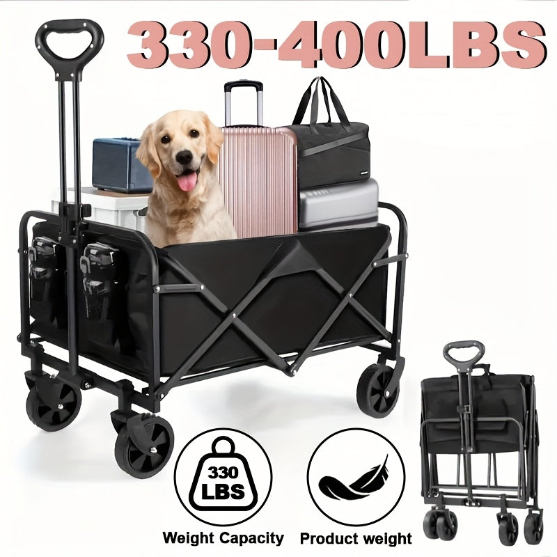 Collapsible Folding Wagon Cart, Large Capacity Track and Field Equipment Transporter, All-Terrain Foldable Pet Stroller, Heavy-Duty Utility Wagon for Grocery, Outdoor Beach, Gardening, Shopping & Fishing – Perfect Christmas