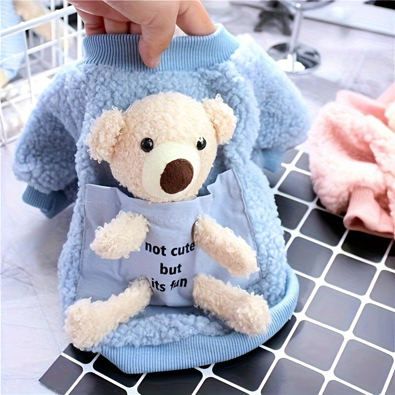 Adorable Teddy Bear Pocket Dog Sweater - Shirts for Small and Medium Breeds - Soft Fleece Pullover for Winter and Autumn, Cozy Pet Apparel with Cute Design