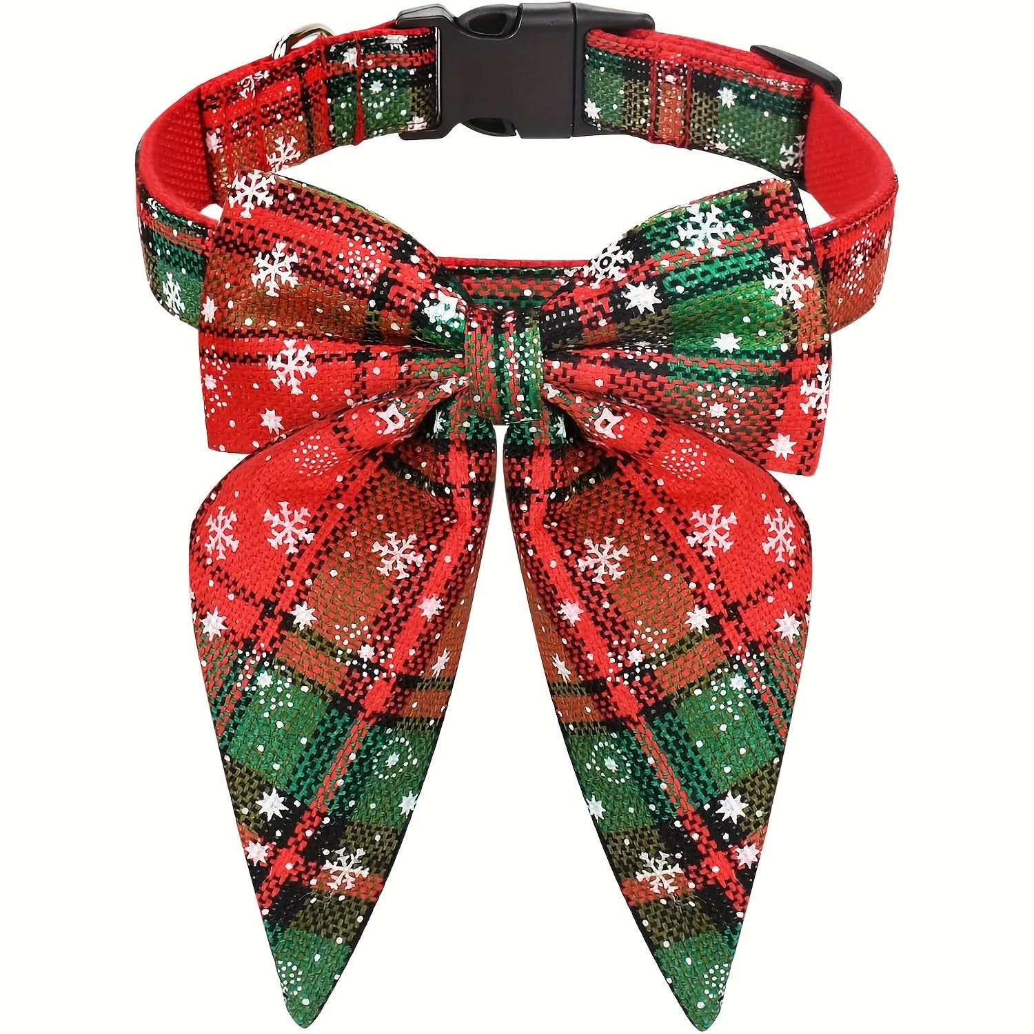 Christmas Plaid Dog Collar with Detachable Bowtie, Adjustable Pet Collar for Cats and Dogs, Durable Polyamide Material with Press Buckle and D-Ring, Perfect for Holiday Parties, Birthdays, and Daily Wear - Red (S/M/L)