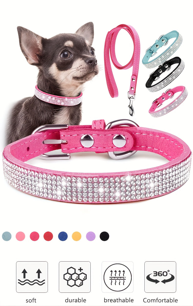 Sparkling Rhinestone Dog Collar with Leash