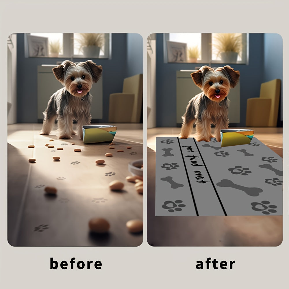 1 Absorbent Diatomaceous Earth Pet Feeding Mat with Paw & Bone Print Design - Quick-Dry, Waterproof Rubber Backing for Dogs & Cats Bowls, Ideal for Messy Eaters