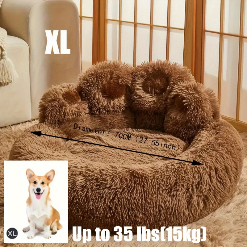 Large Gray Plush Polyester Cozy Round Pet Bed - Soft Pillow, Non-Slip Bottom, Dog & Cat Cushion for All Sizes