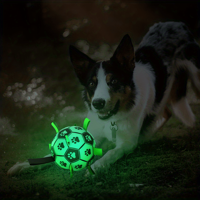 1pc Durable Football Design Pet Luminous Toy With Straps Dog Chewing Ball Toy For Training Playing Teeth Cleaning, Interactive Fetch Pet Toy For Small Medium Large Dogs